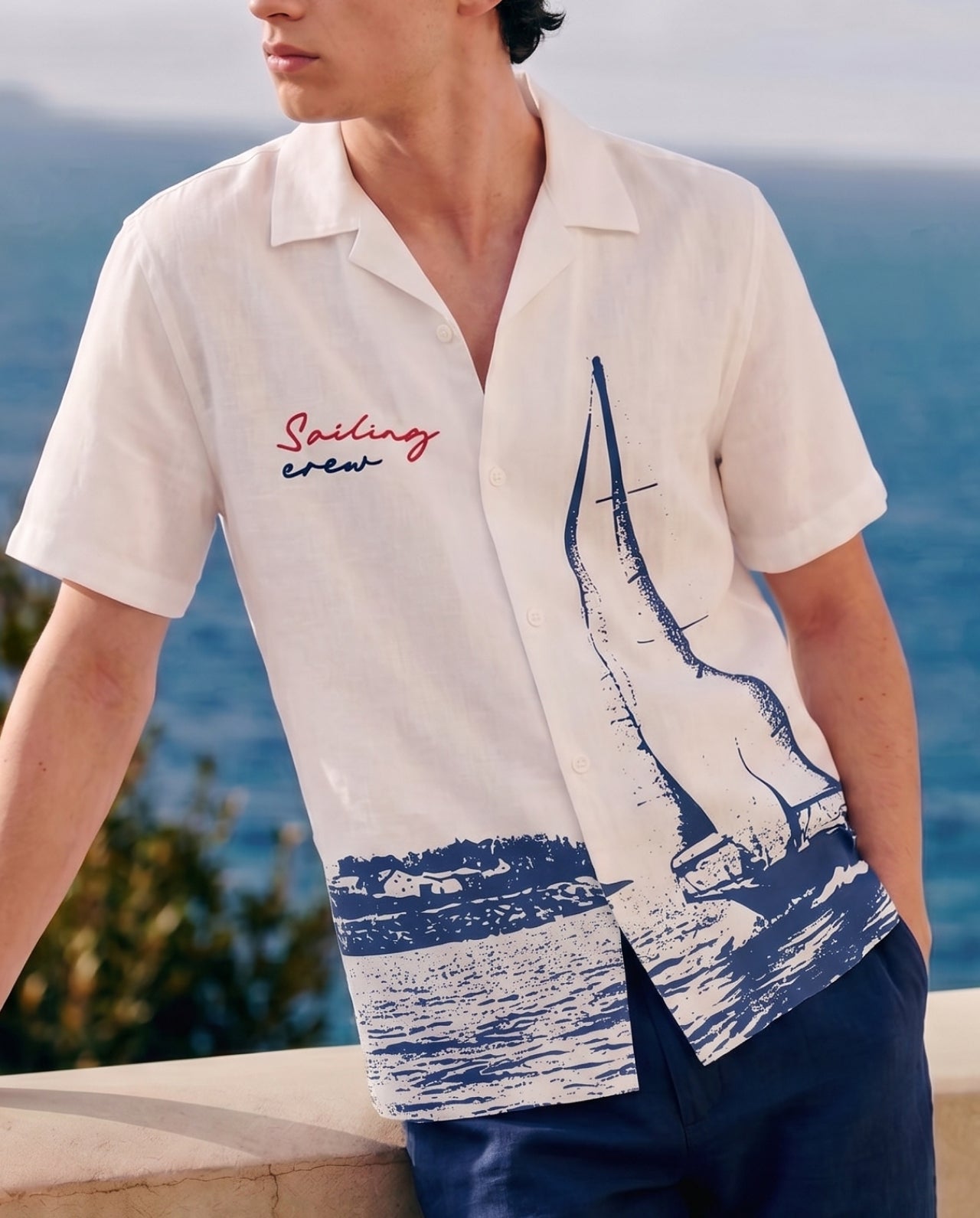 Sailing Crew Half Sleeve Linenblend Shirt