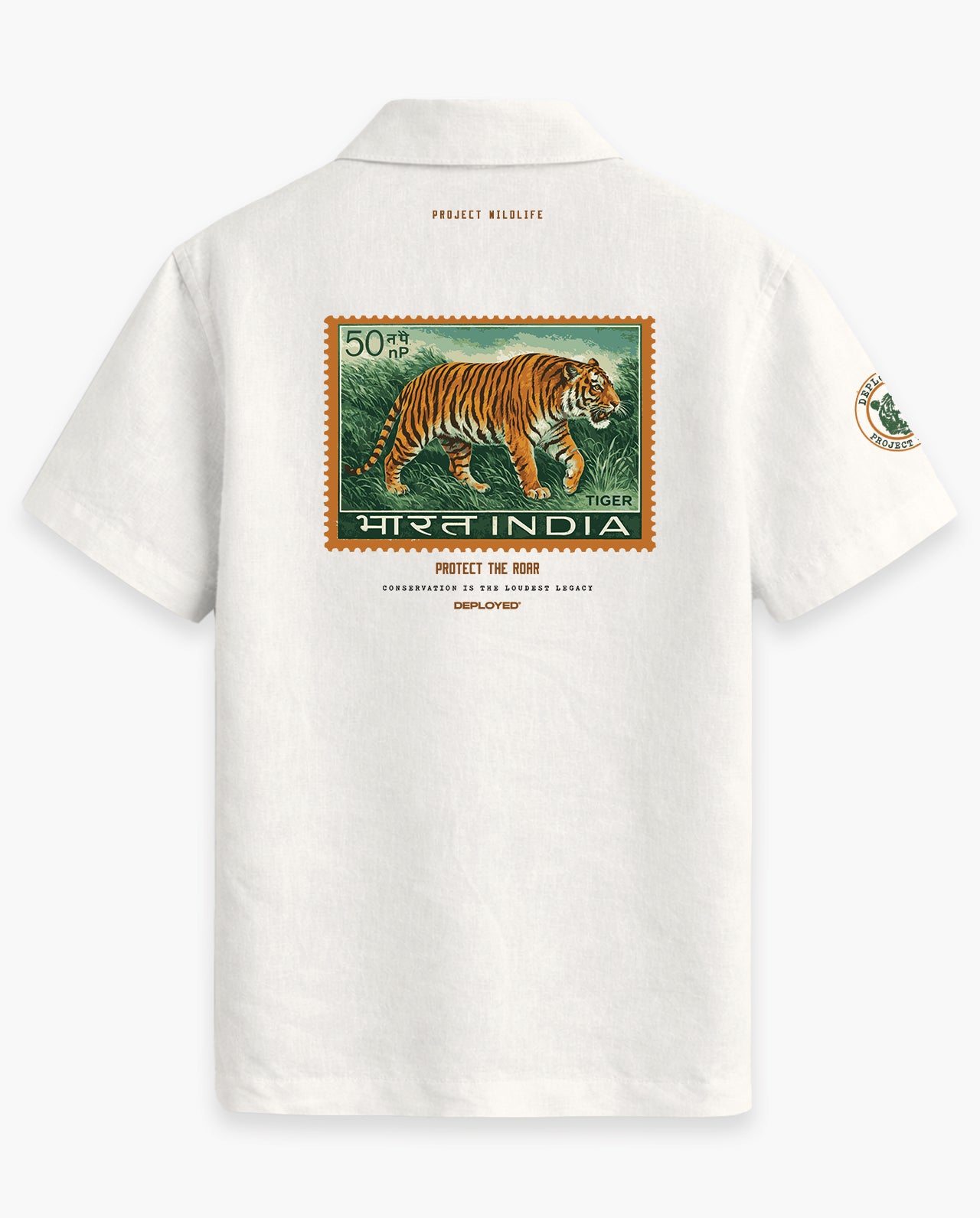 Striped Stamp Half Sleeve Linenblend Shirt