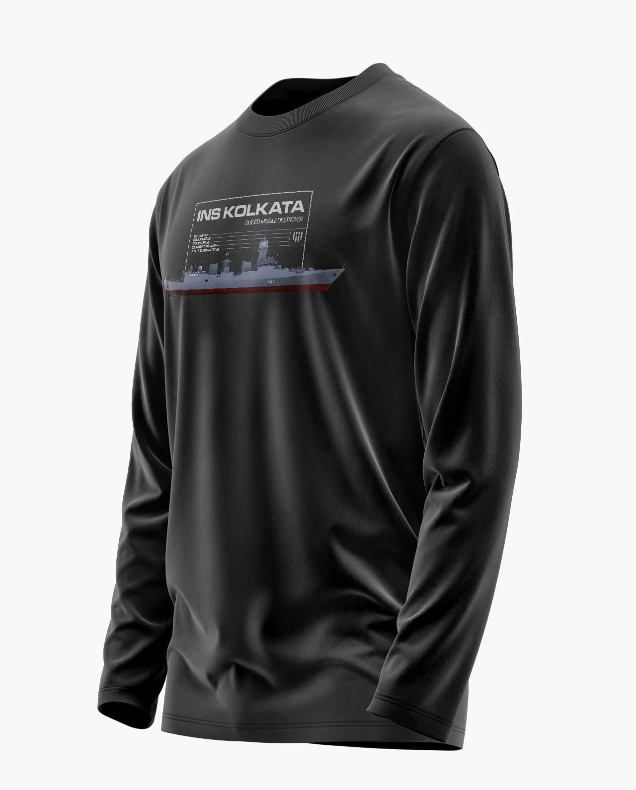 INS KOLKATA CLASS GUIDED MISSILE DESTROYER Full Sleeve T-Shirt - Aero Armour