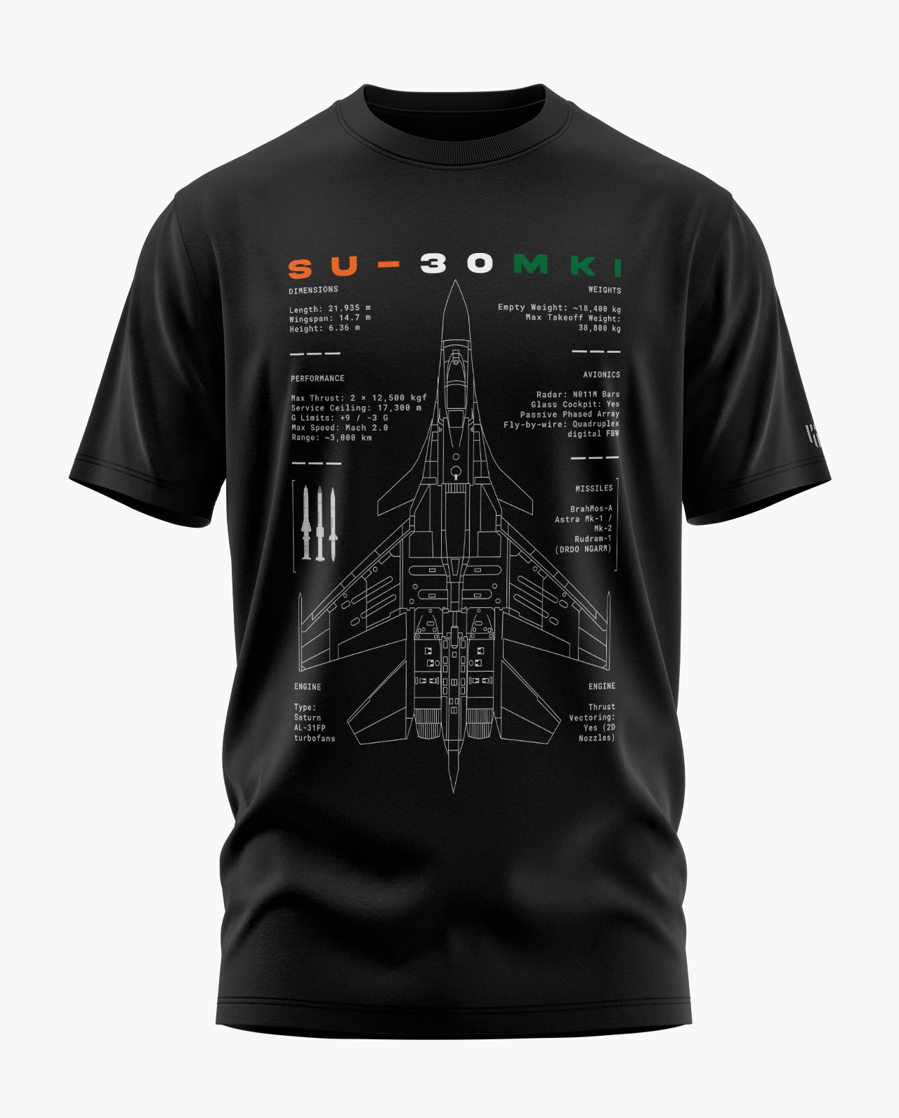 Su 30 India Blueprint Signature LuxeSoft Cotton T-Shirt