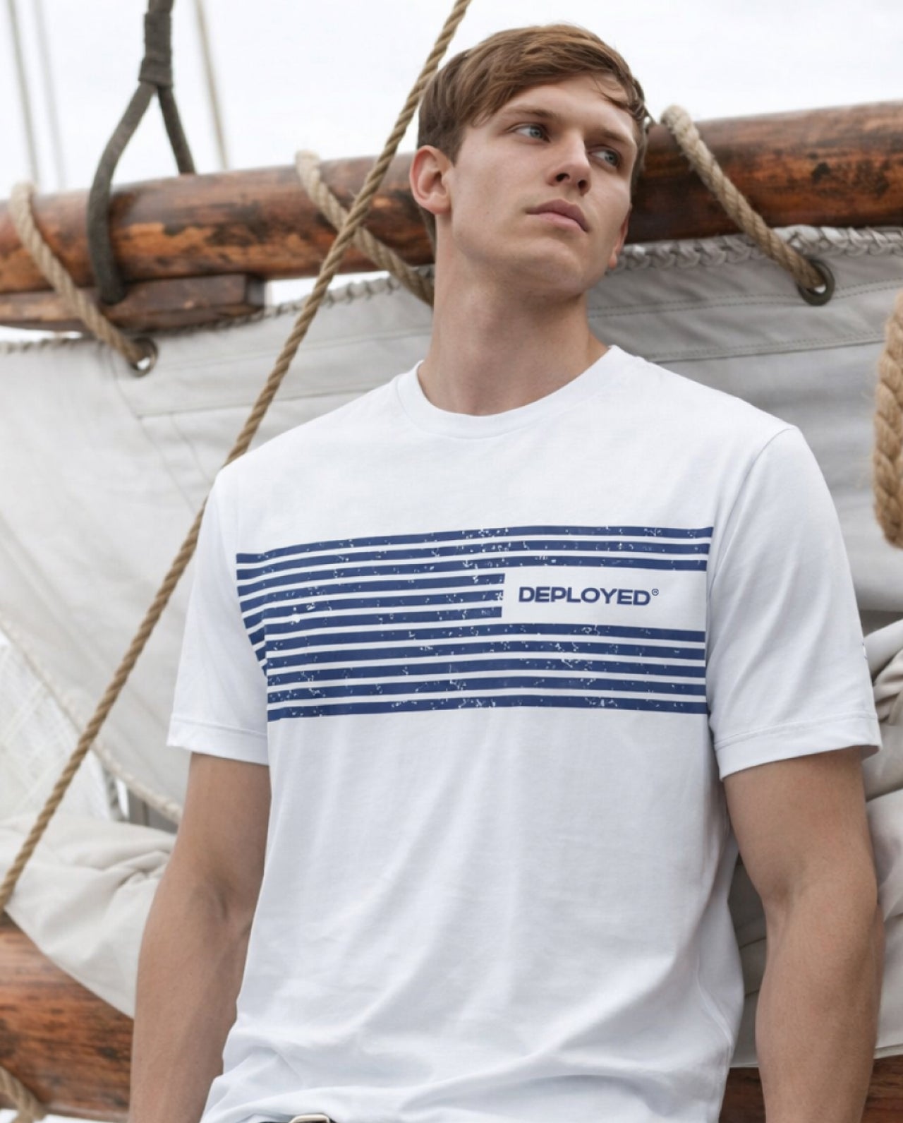 Deployed Nautical Stripes Signature LuxeSoft Cotton T-Shirt - White