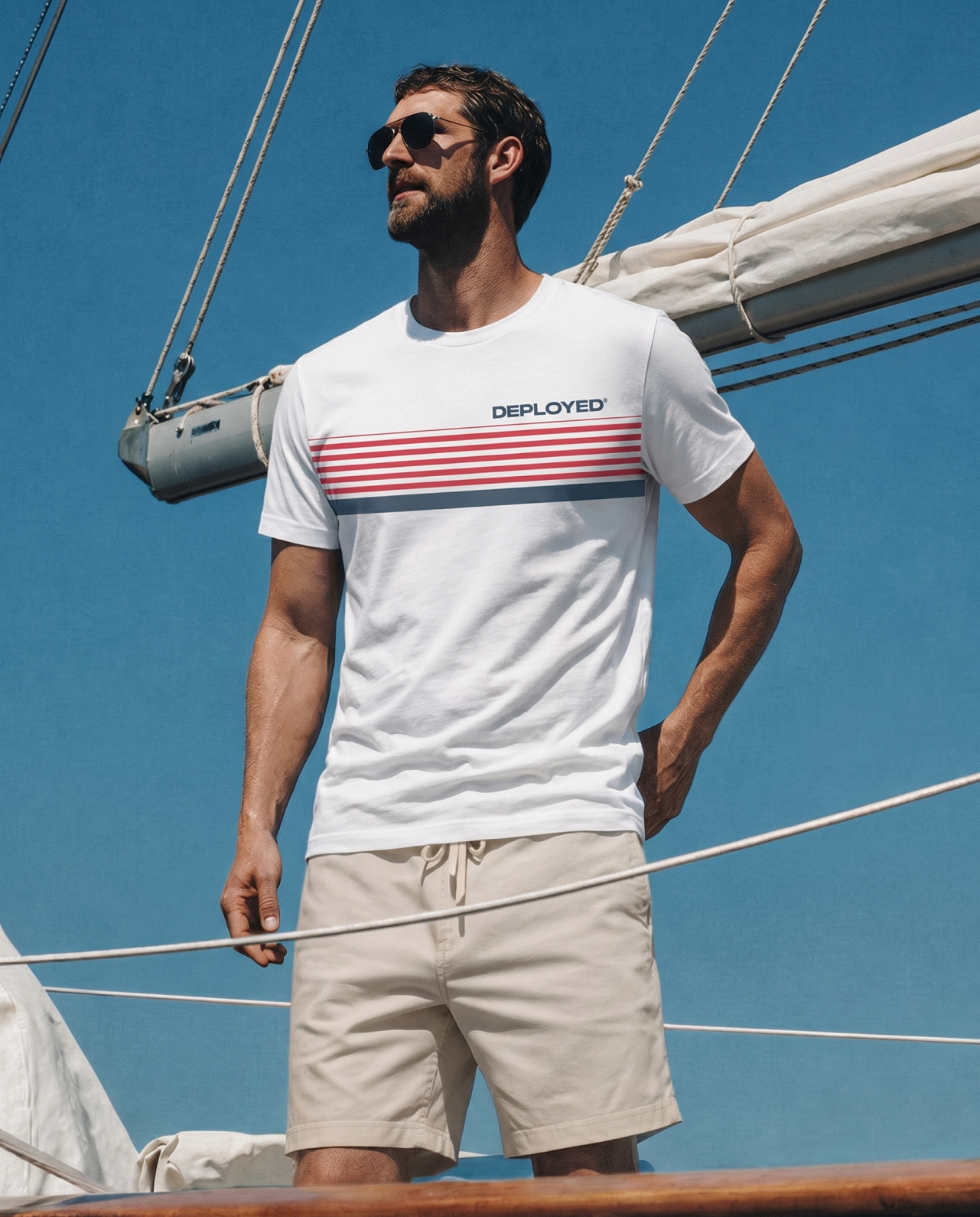 BEACON STRIPE Signature LuxeSoft Cotton T-Shirt - White