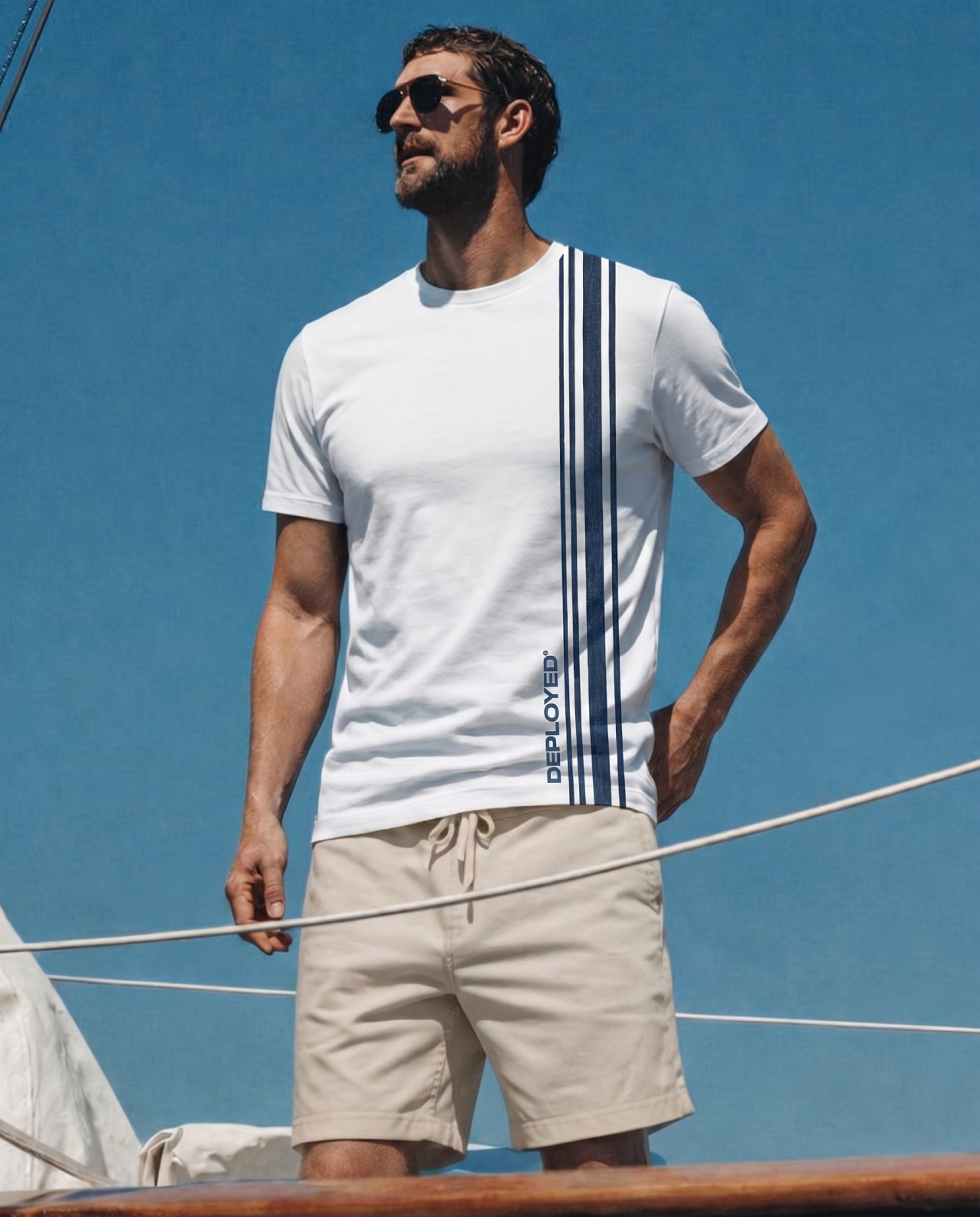 MARINER'S STRIPE Signature LuxeSoft Cotton T-Shirt - White