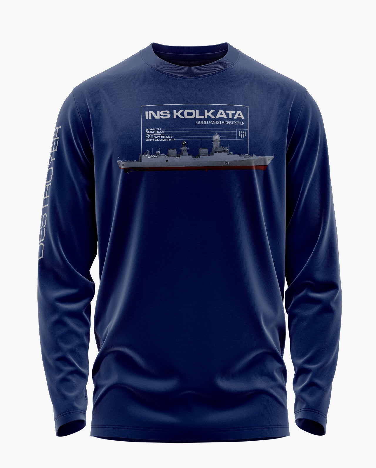 Ins Kolkata Class Guided Missile Destroyer Signature Luxesoft Cotton Full Sleeve T-Shirt