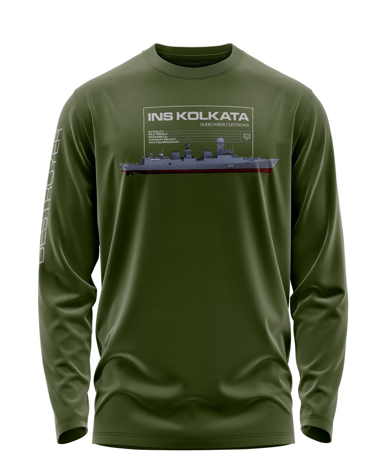 Ins Kolkata Class Guided Missile Destroyer Signature Luxesoft Cotton Full Sleeve T-Shirt