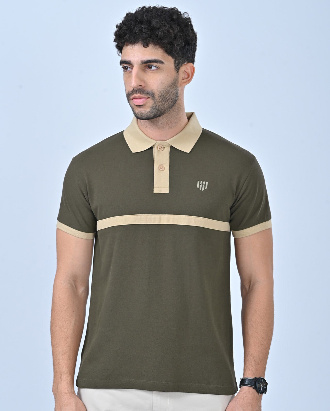 Deployed Organic Olive Green Retro Polo T-Shirt