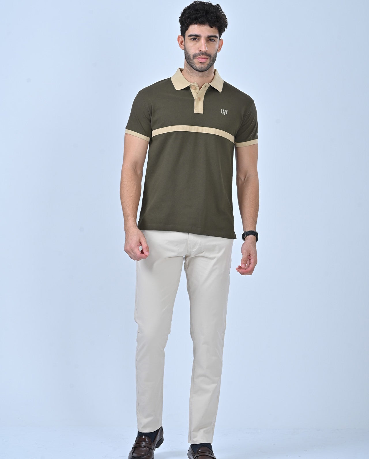 Deployed Organic Olive Green Retro Polo T-Shirt