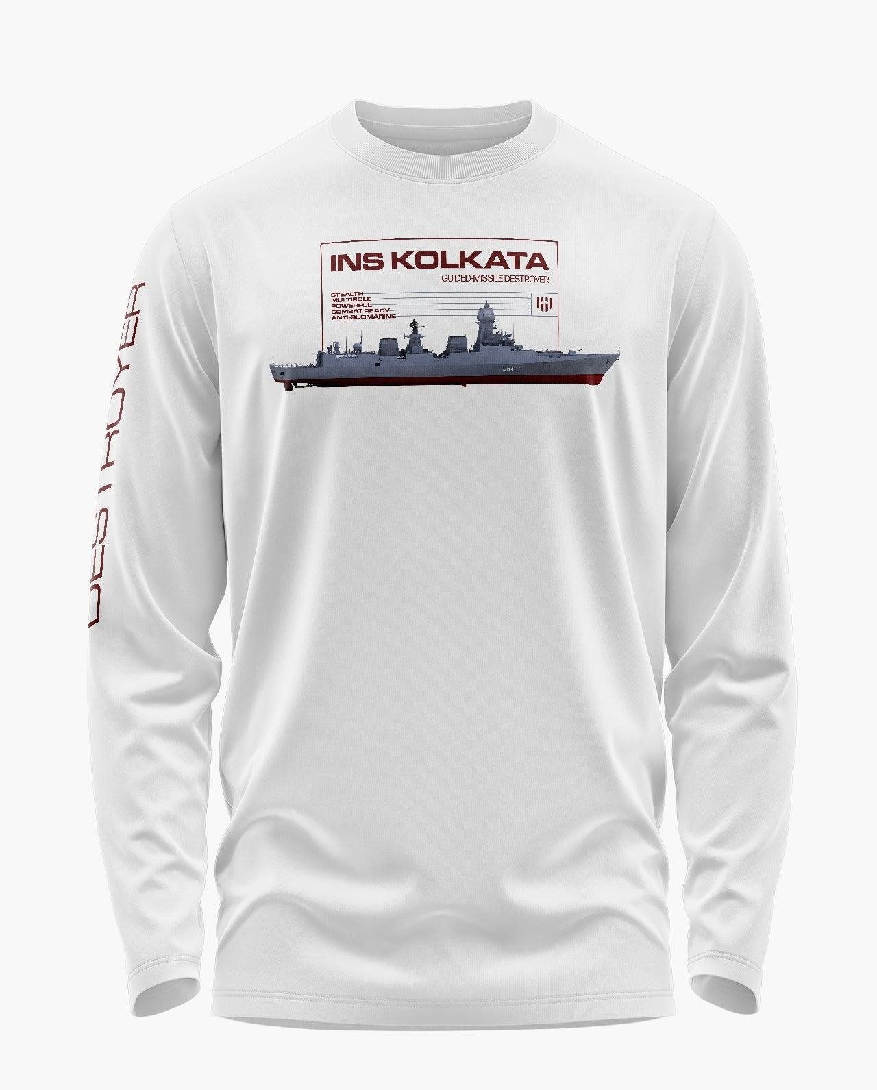 INS KOLKATA CLASS GUIDED MISSILE DESTROYER Full Sleeve T-Shirt - Aero Armour