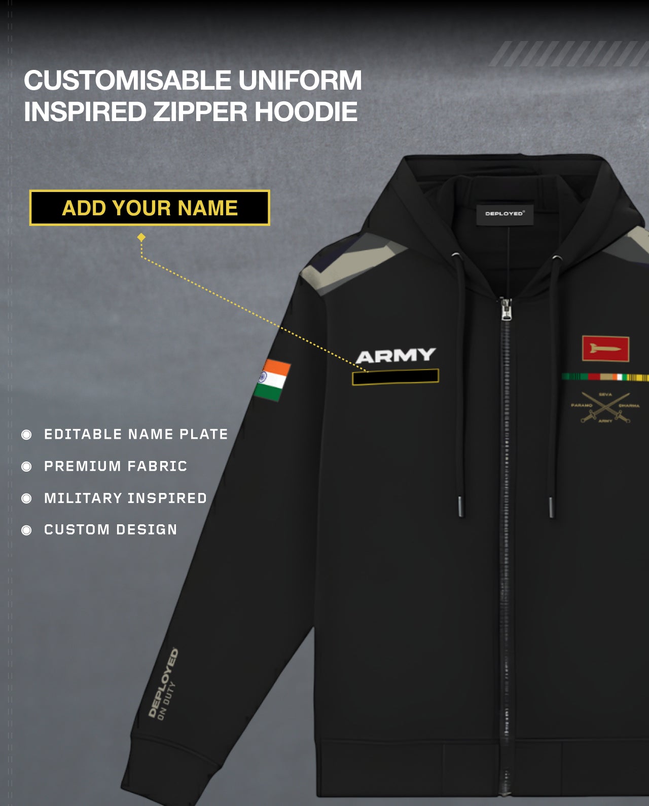 CUSTOM ARMY UNIFORM ZIPPER HOODIE