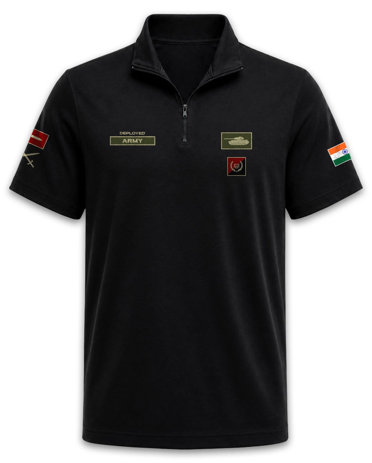 ARMY UNIFORM Zipper Polo T-Shirt - Black