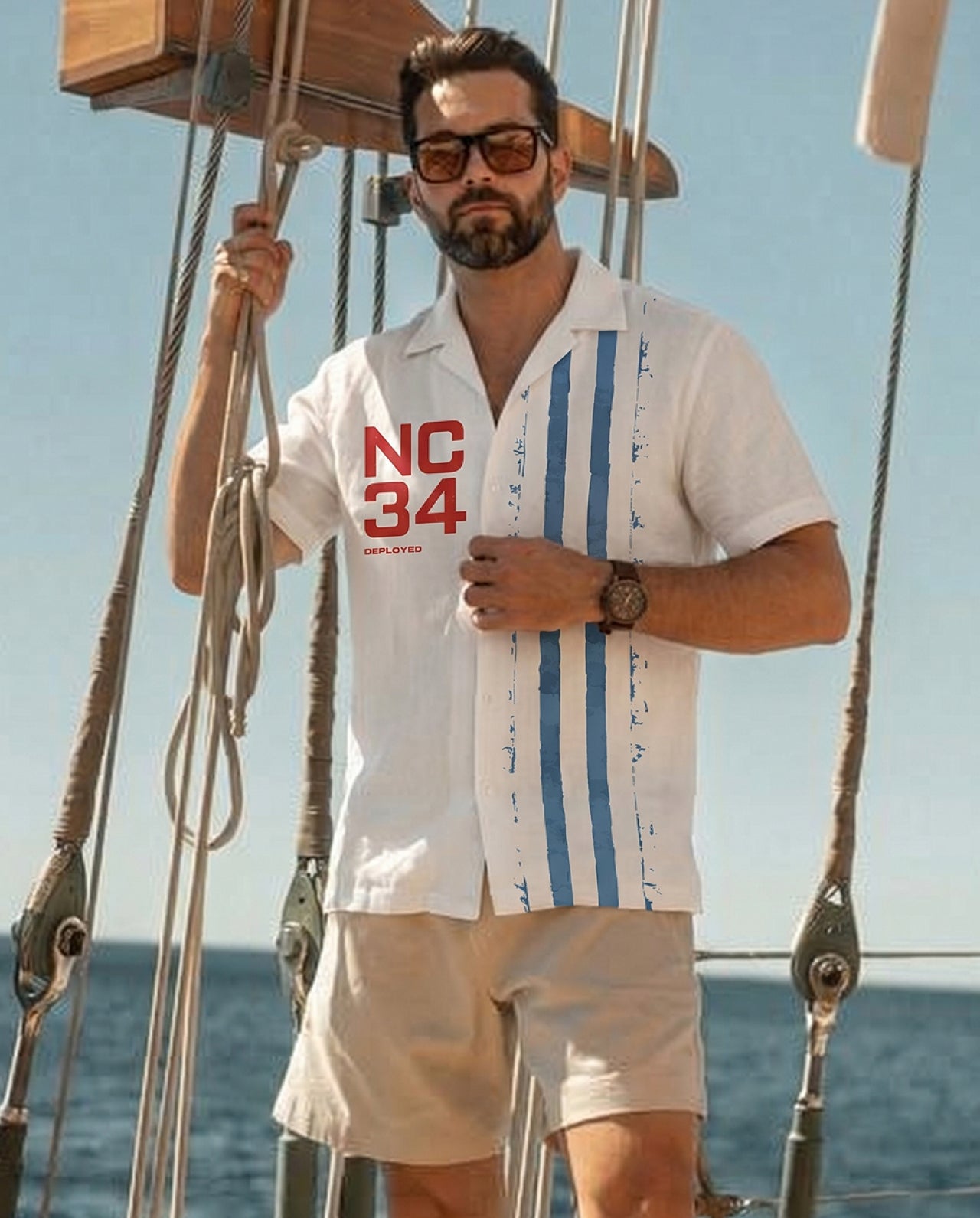 Marine Supply Stripe Half Sleeve Linenblend Shirt