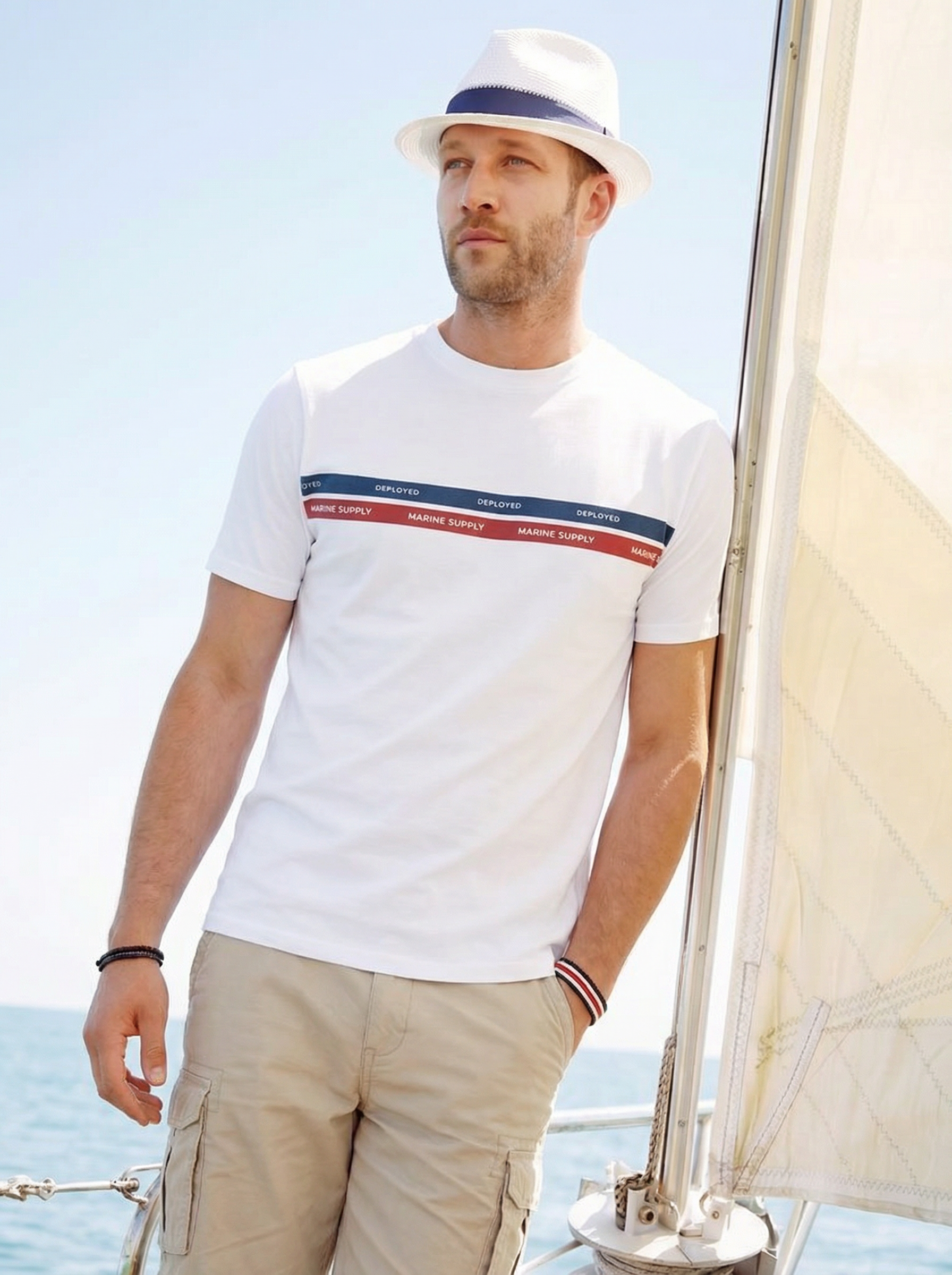 MARINER STRIPE Signature LuxeSoft Cotton T-Shirt - White
