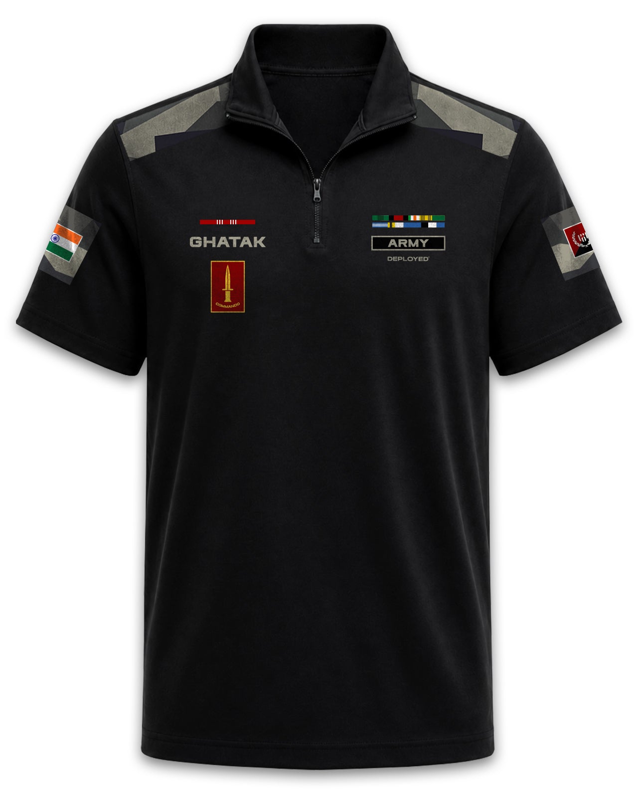 Ghatak Combat Uniform Zipper Polo T-Shirt - Black